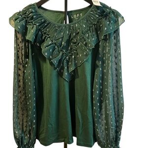 LOFT Emerald Ruffle Detail Blouse